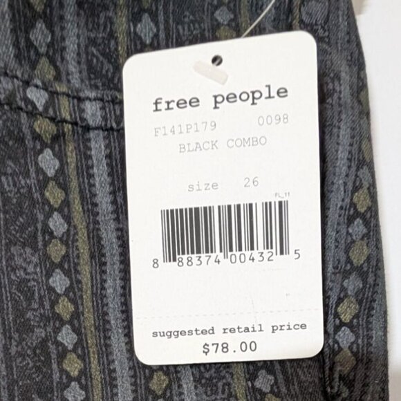 Free People Striped Jeans Womens 26 Geometric Cropped Skinny Boho Statement - Picture 4 of 10